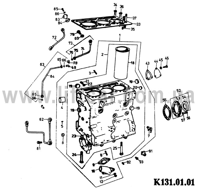 Электронный каталог запасных частей для двигателя Д-2500К производства  Балканкар (Balkancar) - 01.01 Блок цилиндров