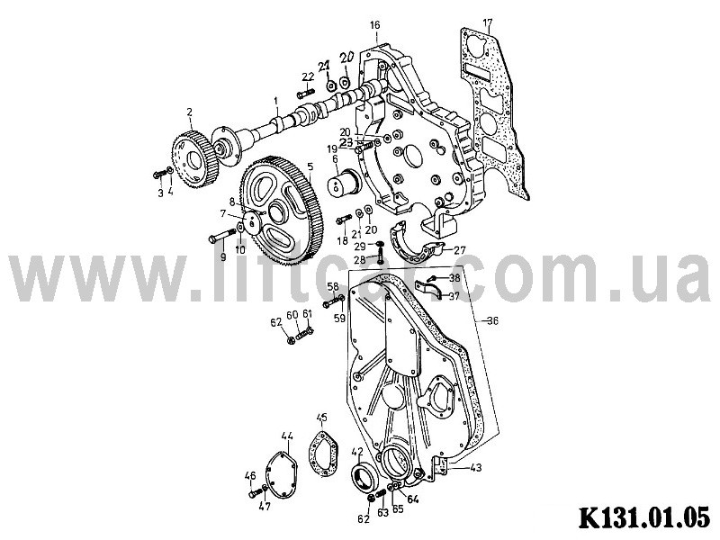 Электронный каталог запасных частей для двигателя Д-2500К производства  Балканкар (Balkancar) - 01.05 Распределительная передача