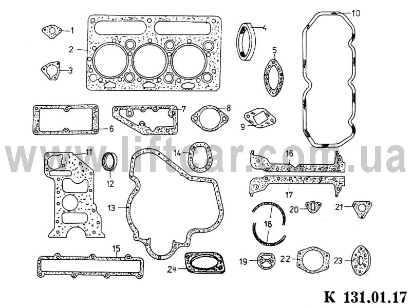 Электронный каталог запасных частей для двигателя Д-2500К производства  Балканкар (Balkancar) - 01.17 Прокладки и уплотнения