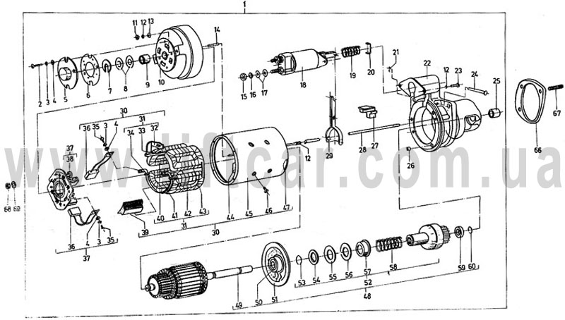 Электронный каталог запасных частей для двигателя Д-3900К производства  Балканкар (Balkancar) - 01.19 Стартер СМ4/12-02
