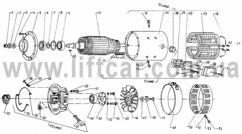 Электронный каталог запасных частей для электропогрузчиков ЕВ-717 производства Балканкар (Balkancar) - 08 Трансмиссия - Тяговый электродвигатель