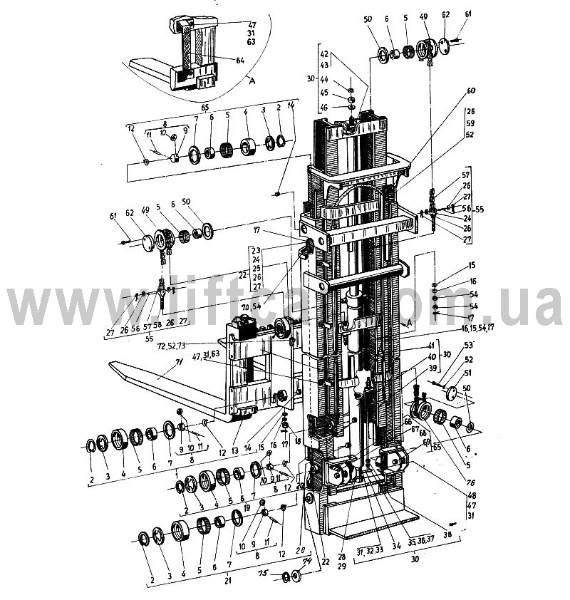 Электронный каталог запасных частей для электропогрузчиков ЕВ-717 производства Балканкар (Balkancar) - 22 Подъемное устройство-трехрамное Н = 4500